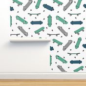 skateboard fabric // grey green and blue skate skater design andrea lauren fabric