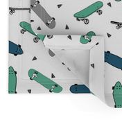 skateboard fabric // grey green and blue skate skater design andrea lauren fabric