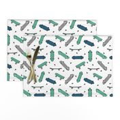 skateboard fabric // grey green and blue skate skater design andrea lauren fabric