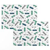 skateboard fabric // grey green and blue skate skater design andrea lauren fabric