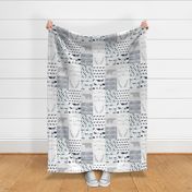cheater quilt navy grey and white bear hunter antlers boys crib sheet
