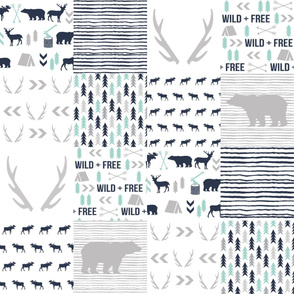 cheater quilt navy grey and white bear hunter antlers boys crib sheet