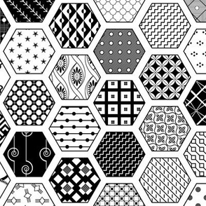 Hexagon Modern Cheater Quilt White Black