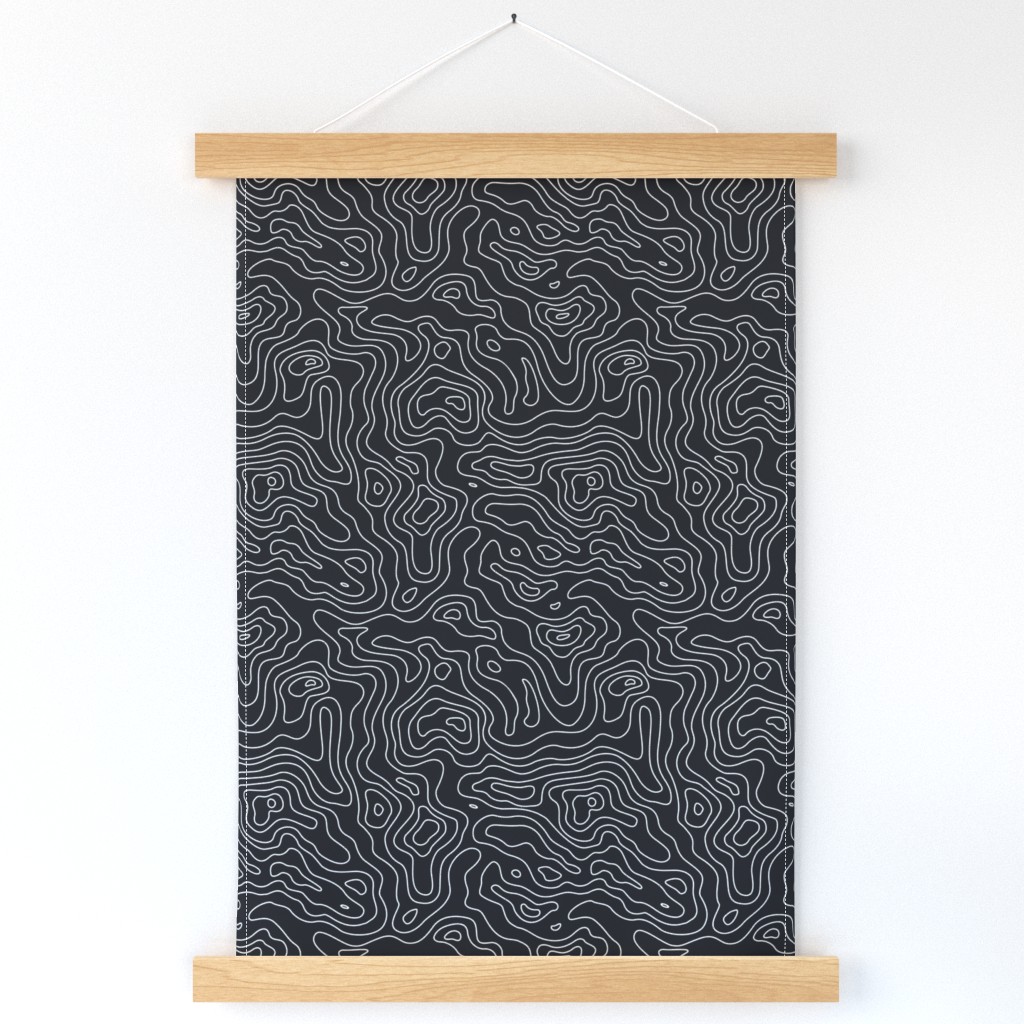 Black and White Stripes Wave Elevation Topographic Topo Map Pattern 