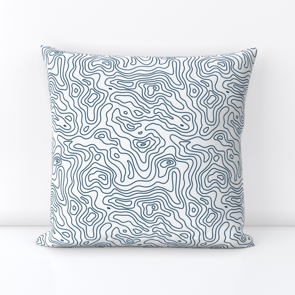 Dark Navy Royal Blue and White Stripes Wave Elevation Topographic Topo Map Pattern 