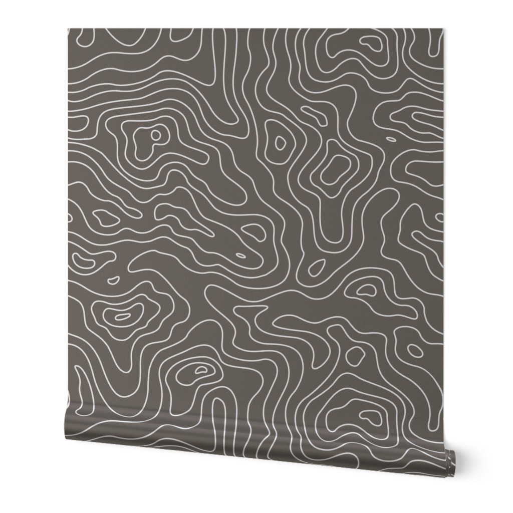 Taupe Light Brown and White Stripes Wave Elevation Topographic Topo Map Pattern 