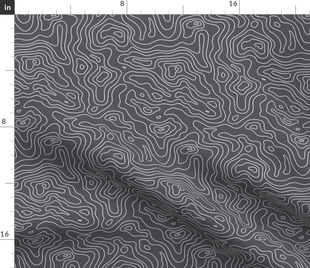 Dark Grey and White Stripes Wave Elevation Topographic Topo Map Pattern 