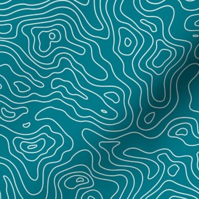 Dark Teal and White Stripes Wave Elevation Topographic Topo Map Pattern -KC