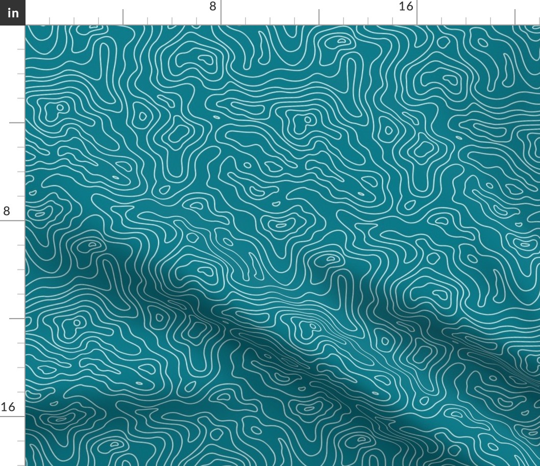 Dark Teal and White Stripes Wave Elevation Topographic Topo Map Pattern -KC