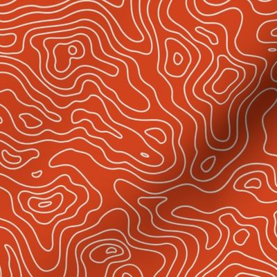 Red Orange Burnt Umber and White Stripes Wave Elevation Topographic Topo Map Pattern 