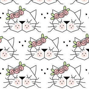 kitty faces with rosebuds on white