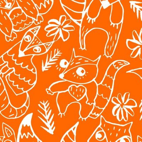 Baby Foxes on Orange // Large