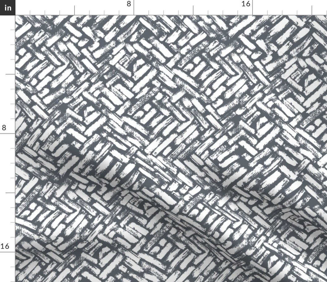 Brushstrokes Painterly Woven Weave Basket Chevron Pattern Grey Gray and White