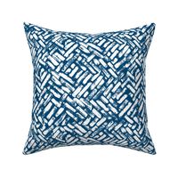 Brushstrokes Painterly Woven Weave Basket Chevron Pattern White and Blue