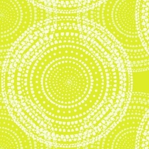 Watercolor mandala: white dots in overlapping circles on a bright yellow-green by Su_G_©SuSchaefer 