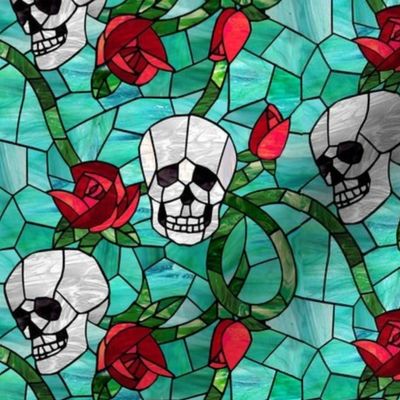 Skull and Rose Art Glass 