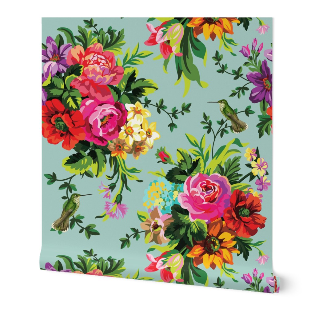 8" Floral Pop with Birds / Green