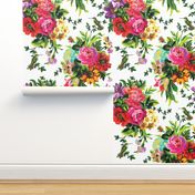 8" Floral Pop with Birds / White