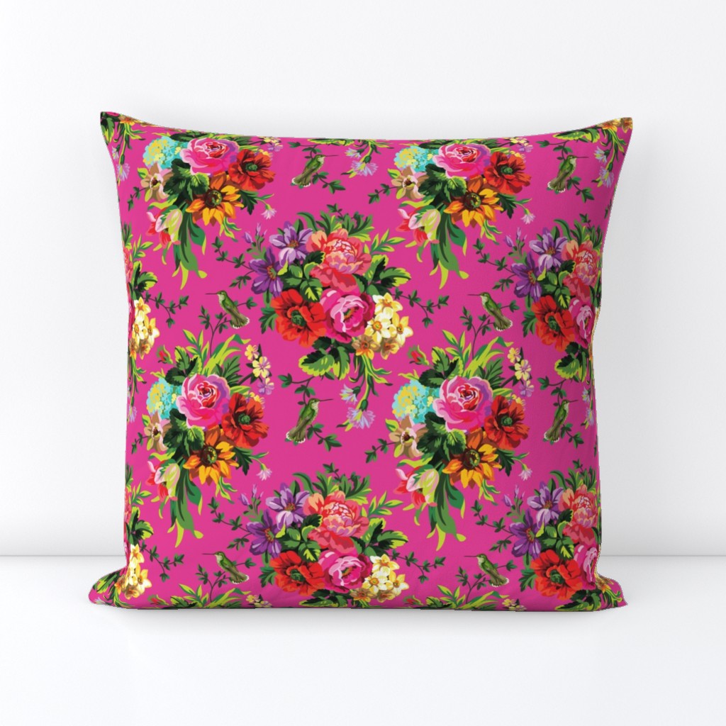 8" Floral Pop with Birds / Fuschia