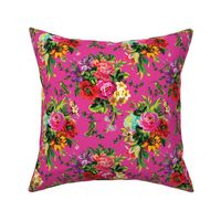 8" Floral Pop with Birds / Fuschia