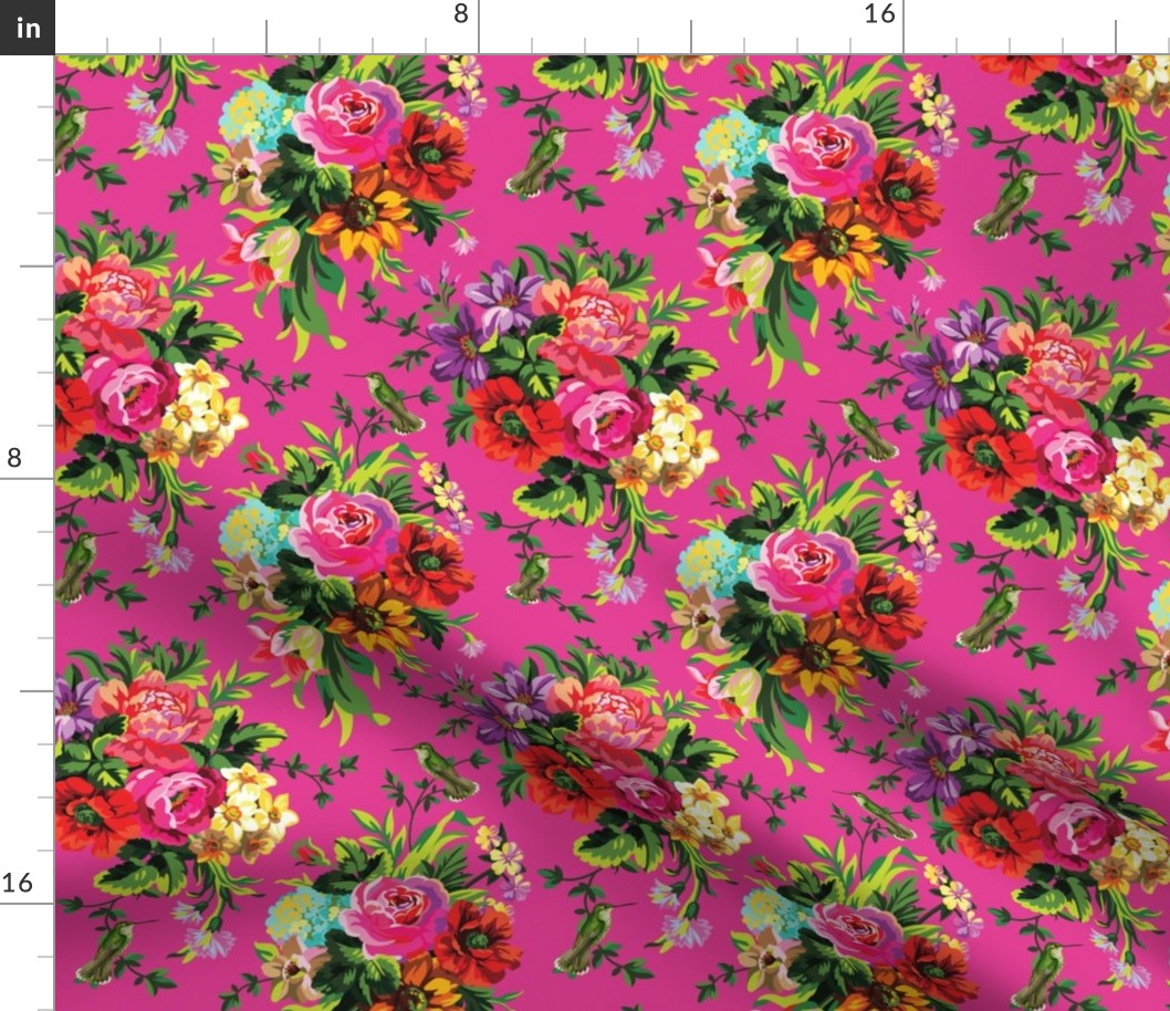 8" Floral Pop with Birds / Fuschia