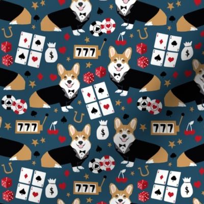 corgi casino fabric corgi dog pets slot machines corgis dog - dark blue