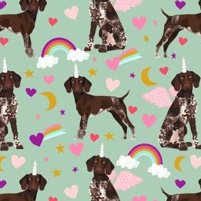 german shorthaired pointer fabric rainbows unicorns and pegasus fabric cute rainbows and hearts - mint