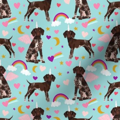 german shorthaired pointer fabric rainbows unicorns and pegasus fabric cute rainbows and hearts - blue tint