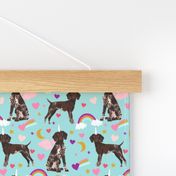 german shorthaired pointer fabric rainbows unicorns and pegasus fabric cute rainbows and hearts - blue tint