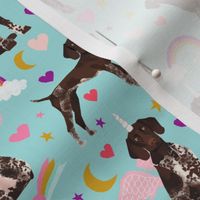 german shorthaired pointer fabric rainbows unicorns and pegasus fabric cute rainbows and hearts - blue tint