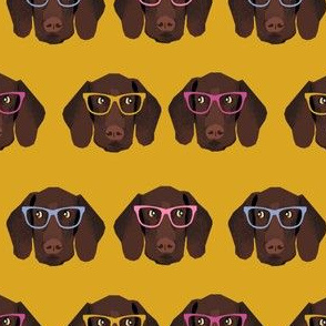 german shorthaired pointer in glasses fabric - bright mustard