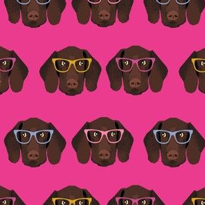 german shorthaired pointer in glasses fabric - bright magenta