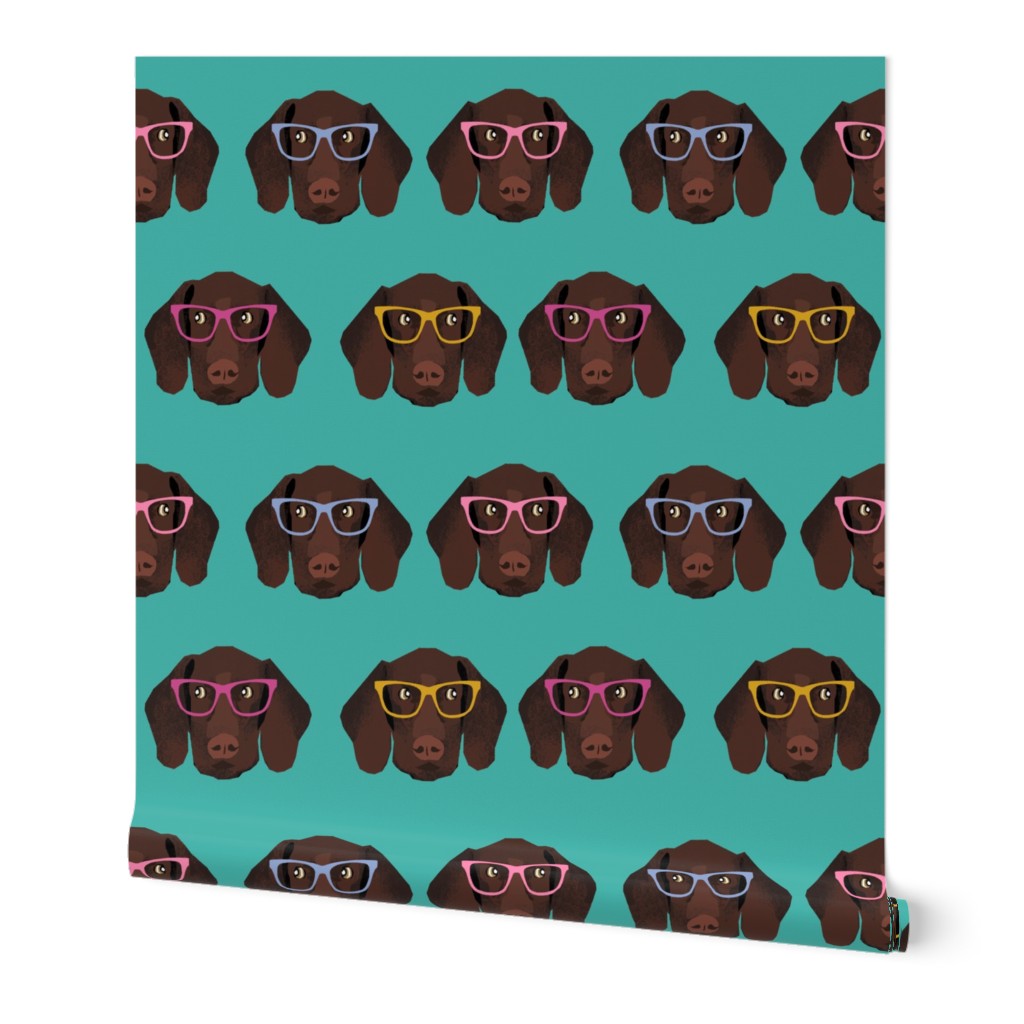 german shorthaired pointer in glasses fabric - turquoise