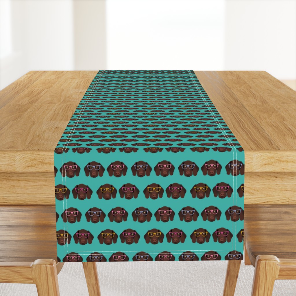 german shorthaired pointer in glasses fabric - turquoise