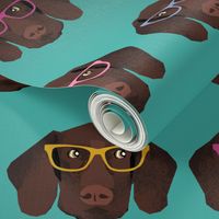 german shorthaired pointer in glasses fabric - turquoise