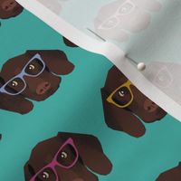 german shorthaired pointer in glasses fabric - turquoise