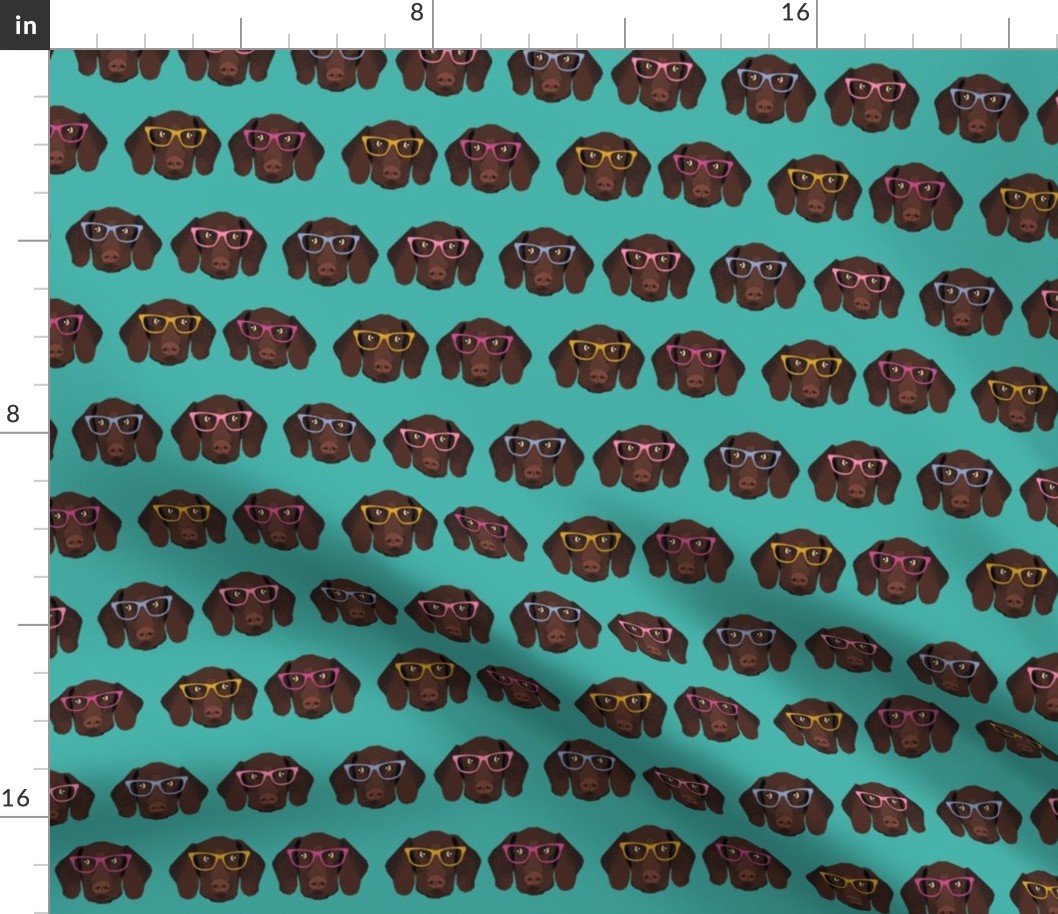 german shorthaired pointer in glasses fabric - turquoise