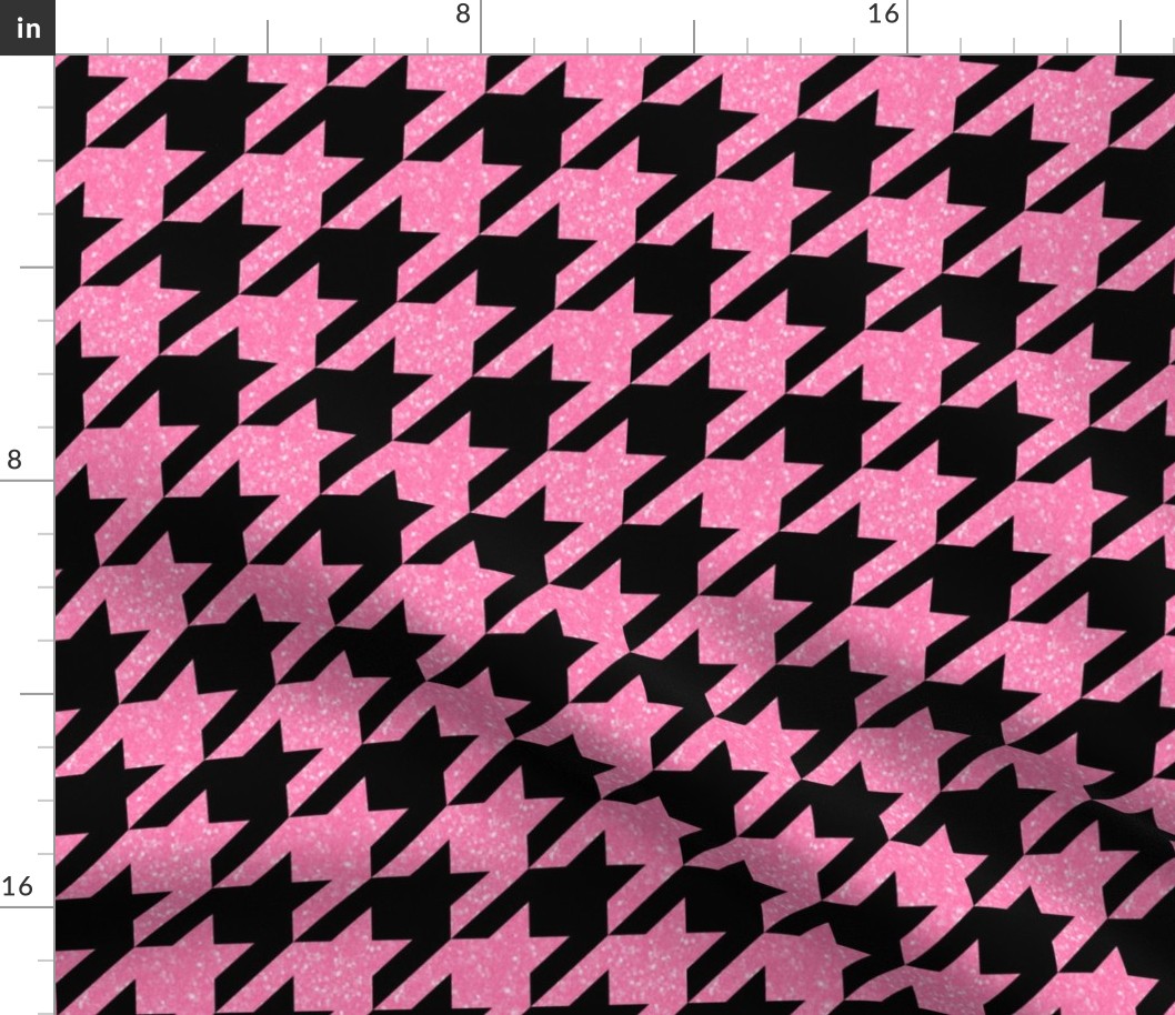 The Houndstooth Check ~ Black and Pink Glitter 