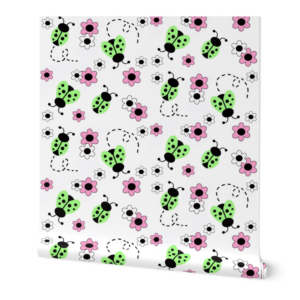 Mint Green Ladybugs Pink Floral