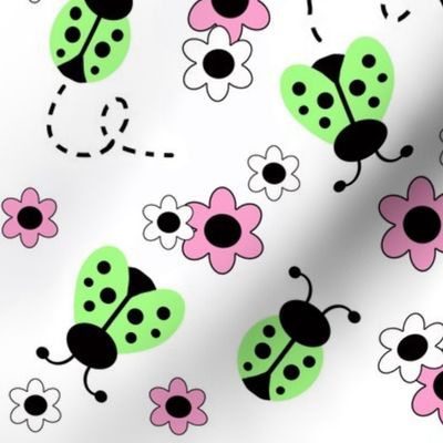 Mint Green Ladybugs Pink Floral