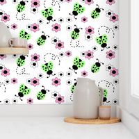 Mint Green Ladybugs Pink Floral