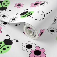 Mint Green Ladybugs Pink Floral