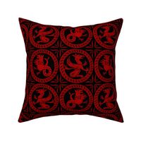 13th Century Dragon Tile ~ Richelieu Red on Black ~ Medium