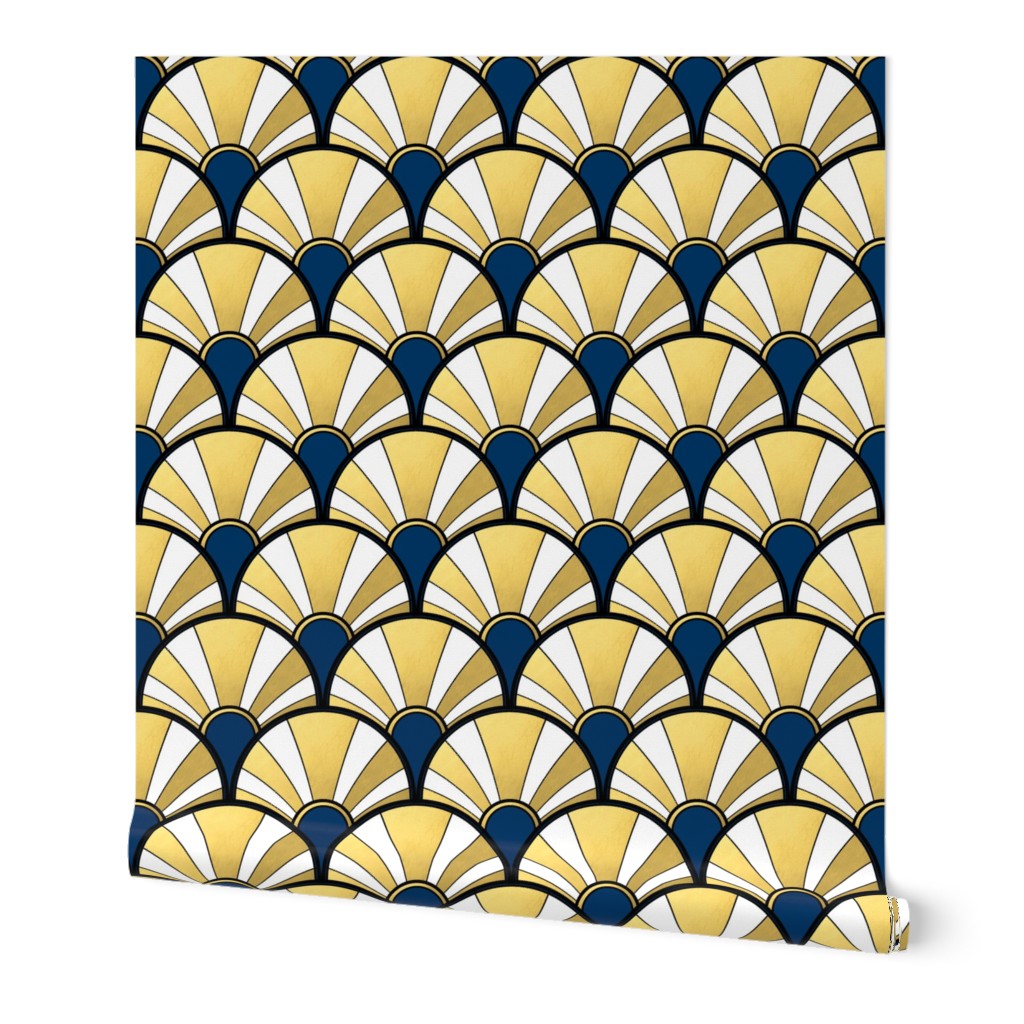 Navy and Gold Flow Art Deco  Fan