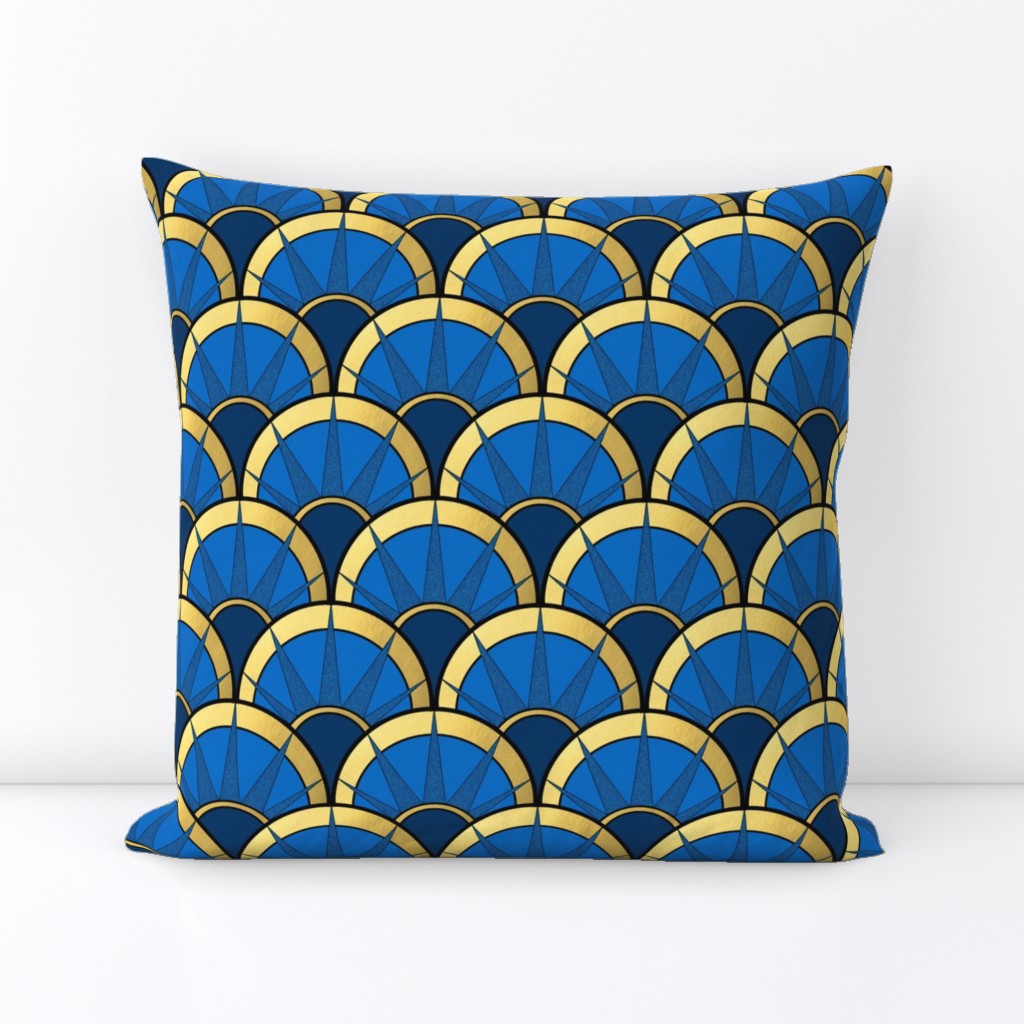 Art Deco Fancy Fan in Navy and Gold