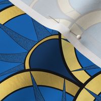 Art Deco Fancy Fan in Navy and Gold