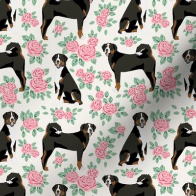 appenzeller sennehund - swiss mountain dog fabric roses floral dog design - cream