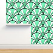 Green Metallic and White Art Deco Fan