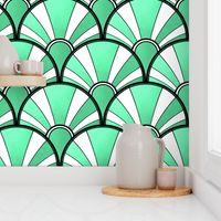 Green Metallic and White Art Deco Fan