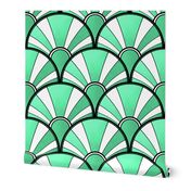 Green Metallic and White Art Deco Fan